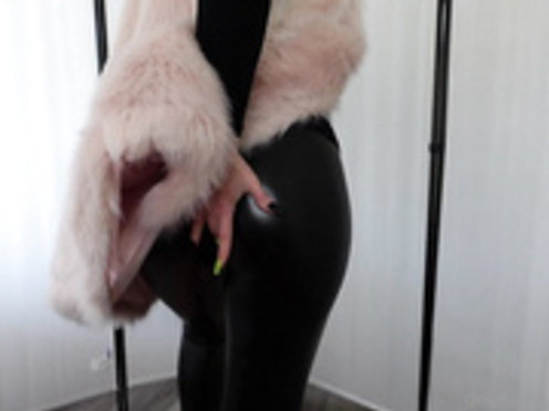 Fur jacket and latex leggins